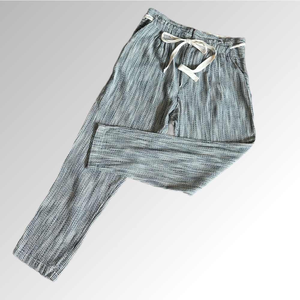 Free People blue stripe Ribbed Ankle Pants with Cream Drawstring NWT